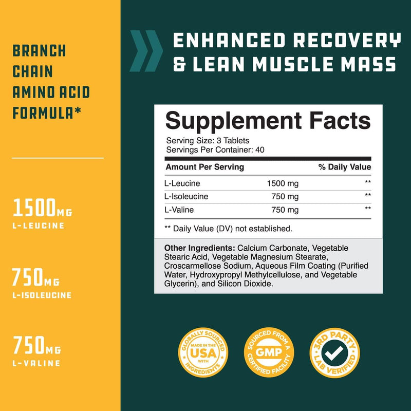 Branch Chain Amino Acids Supplement - Vegan BCAA Capsules Post Workout Muscle Recovery and Muscle Growth Support - Branched Chain Amino Acids Supplement for Men and Womens Workout Recovery 120 Count