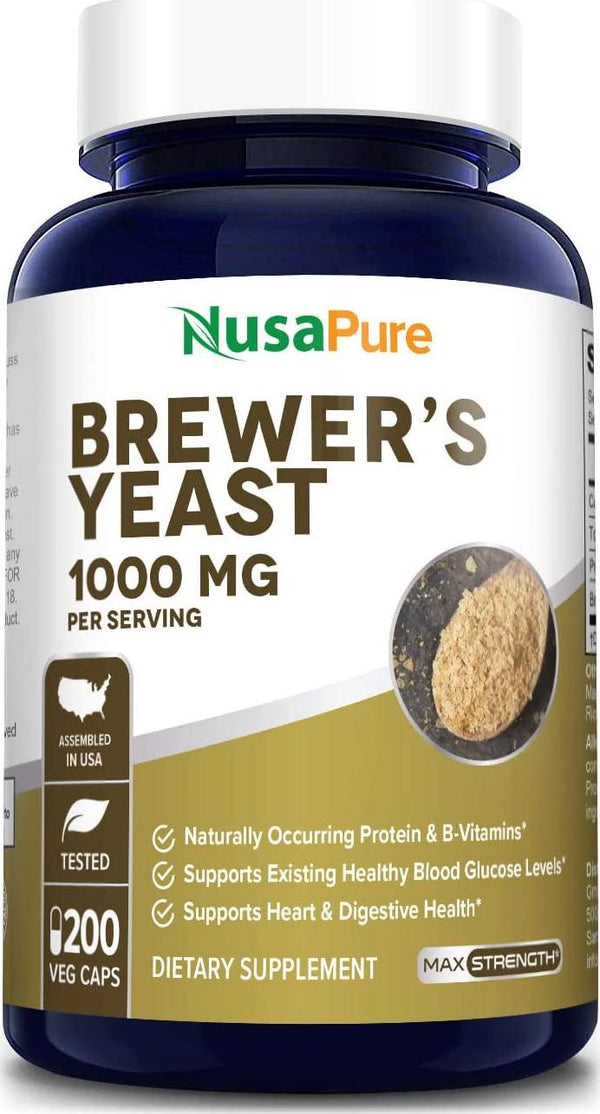 Brewers Yeast 1000mg 200 Vegetarian Caps (Non-GMO and Gluten Free) Supports Heart Health and Digestion