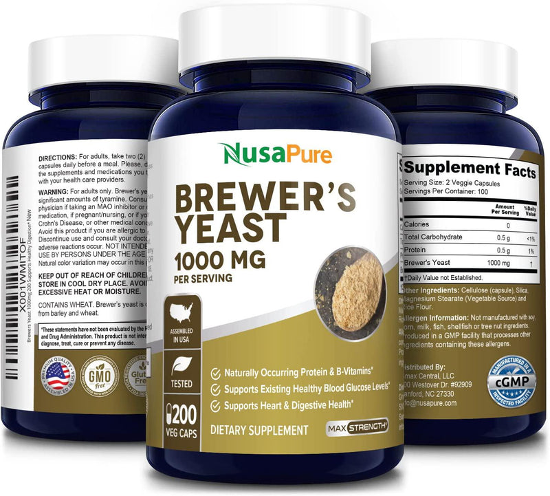 Brewers Yeast 1000mg 200 Vegetarian Caps (Non-GMO and Gluten Free) Supports Heart Health and Digestion