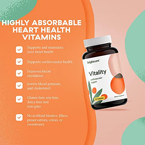 Brightcore Nutrition Vitality Capsules, Heart Health Capsules Rich in Magnesium and CoQ10, Easy-to-Absorb Heart Health Supplements for Cardiovascular and Blood Support, 90 Capsules