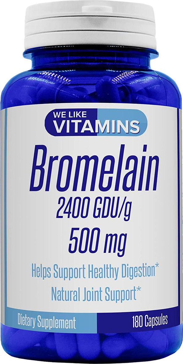 Bromelain 500mg - 180 Capsules - Bromelain Supplement - Proteolytic Enzymes from Pineapple Supporting Nutrient Absorption and Digestion 2400 GDU/g