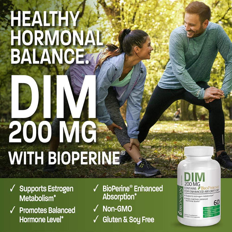 Bronson DIM 200 mg with BioPerine for Enhanced Absorption - Diindolymethane - Estrogen Metabolism and Maintains Balanced Hormone Levels, 60 Vegetarian Capsules