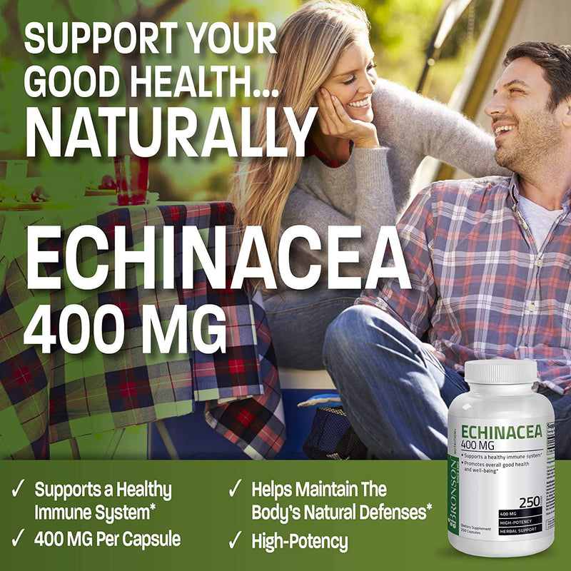 Bronson Echinacea 400mg Herbal Support - Supports Healthy Well Being and Immune System, 250 Capsules