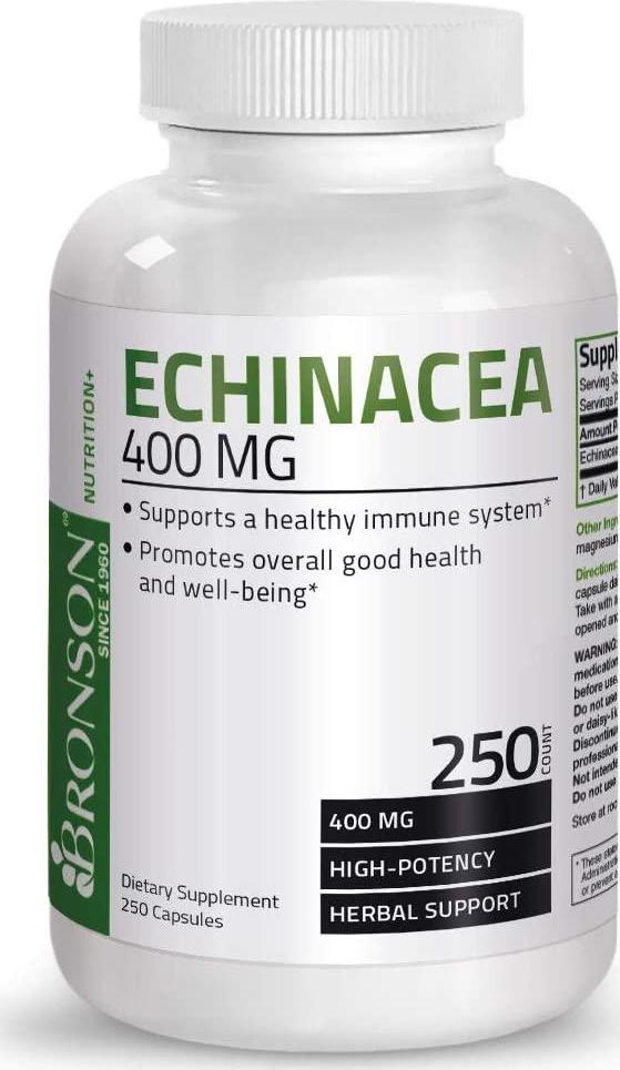 Bronson Echinacea 400mg Herbal Support - Supports Healthy Well Being and Immune System, 250 Capsules
