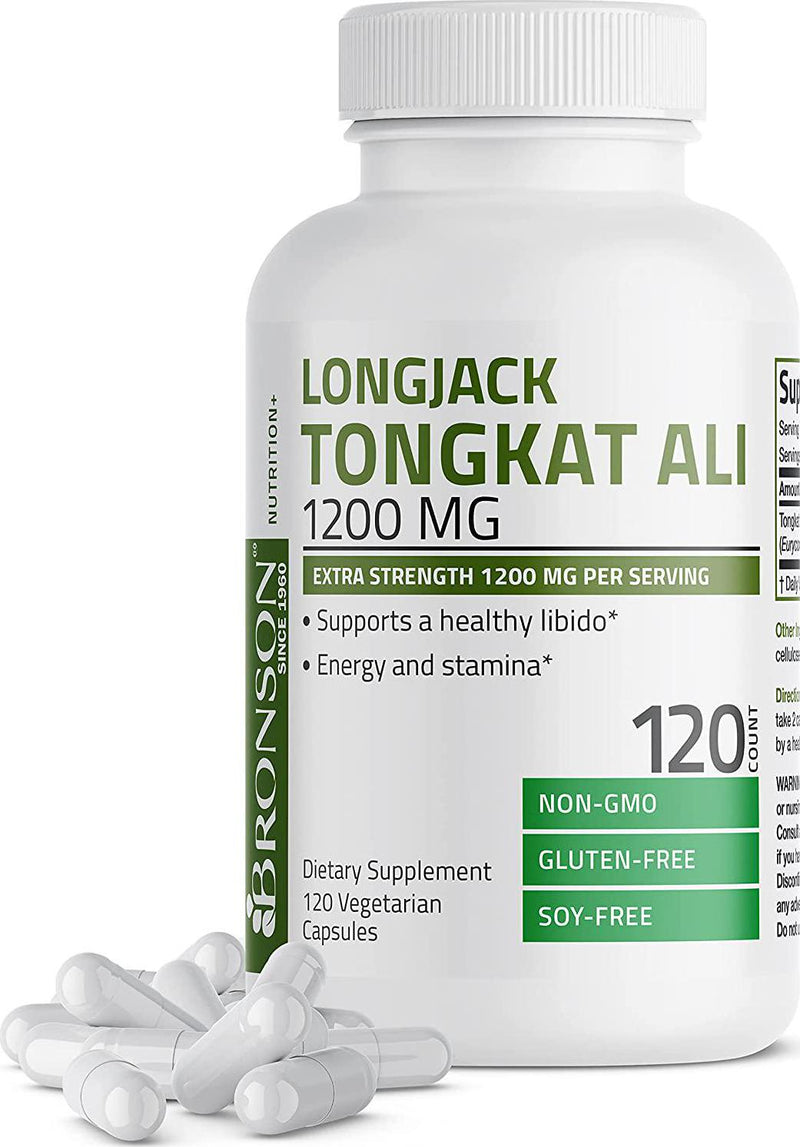 Bronson Longjack Tongkat Ali 1200mg Extra Strength 1200mg Per Serving, Supports a Healthy Libido, Energy and Stamina, Non-GMO, 120 Vegetarian Capsules