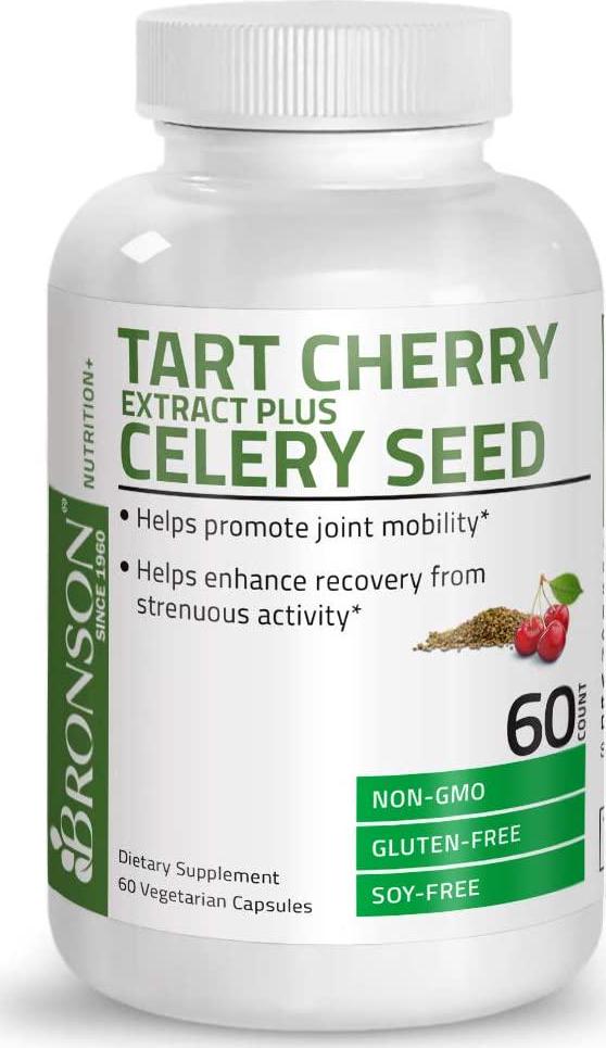 Bronson Tart Cherry Extract + Celery Seed Capsules - Powerful Uric Acid Cleanse, Joint Mobility Support and Muscle Recovery Supplement - GMO Free, Gluten Free and Soy Free Formula - 60 Vegetarian Capsules