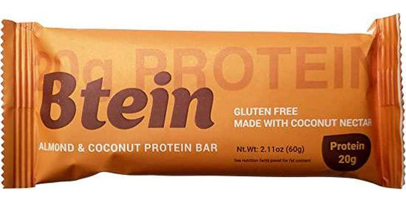 Btein - Almond Coconut Bar 20g. Protein bar fortified with Ashwagandha root Almond Coconut Bar 8X60g bars. 8 count pack