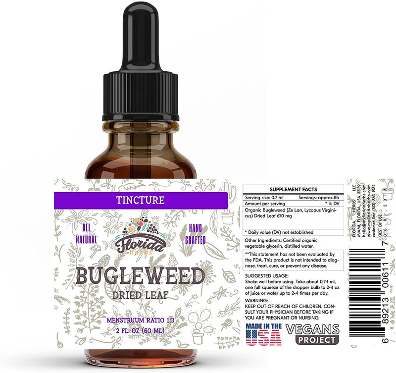 Bugleweed Tincture, Organic Bugleweed Extract (Ze LAN, Lycopus Virginicus) Herbal Supplement, Non-GMO in Cold-Pressed Organic Vegetable Glycerin 2 x 4 oz, 700 mg, 2 oz (60 ml)