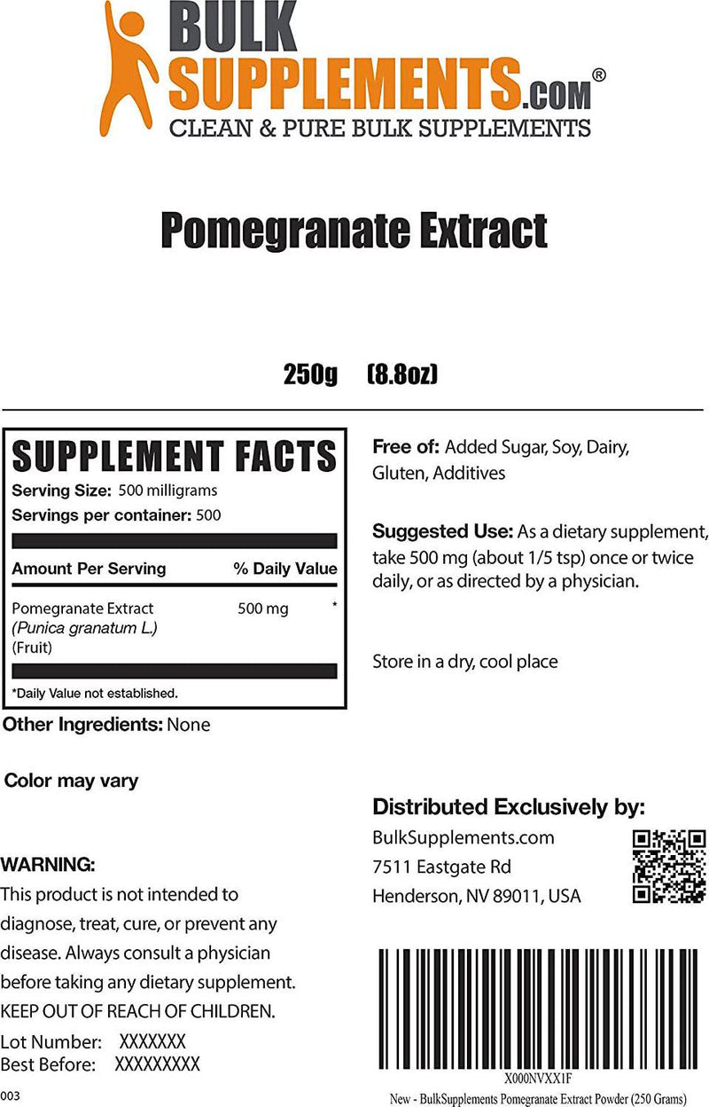 BulkSupplements.com Pomegranate Extract Powder - Antioxidant Supplement - Immune System Booster - Polyphenols Supplement - Pomegranate Powder - Menopause Vitamins For Women (250 Grams - 8.8 oz)