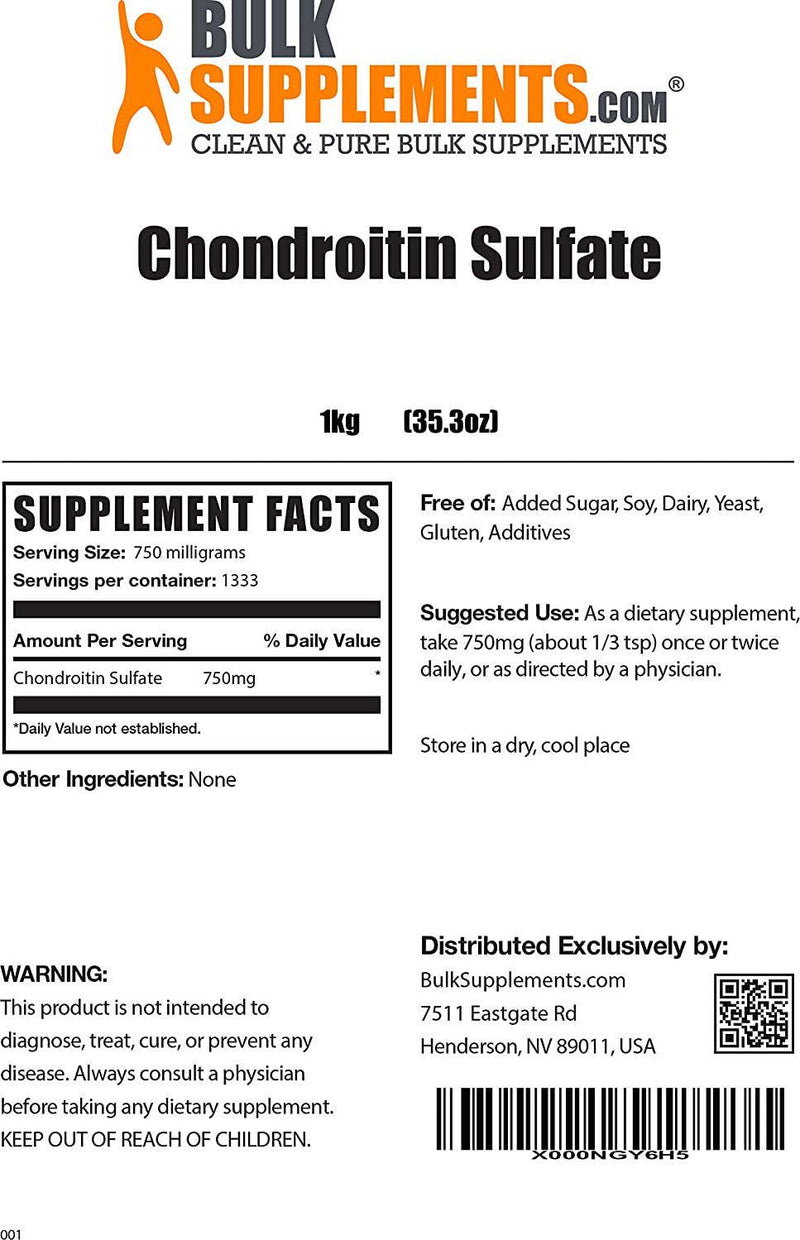 BulkSupplements.com Chondroitin Sulfate Powder - Chondroitin Supplements - Joint Support Supplement - Bone Strength Supplements - Ligament and Tendon Supplements (1 Kilogram - 2.2 lbs)