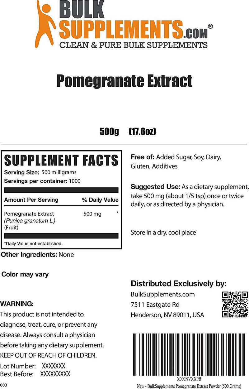 BulkSupplements.com Pomegranate Extract Powder - Immune System Booster - Antioxidant Supplement - Polyphenols Supplement - Pomegranate Powder - Menopause Vitamins For Women (500 Grams - 1.1 lbs)