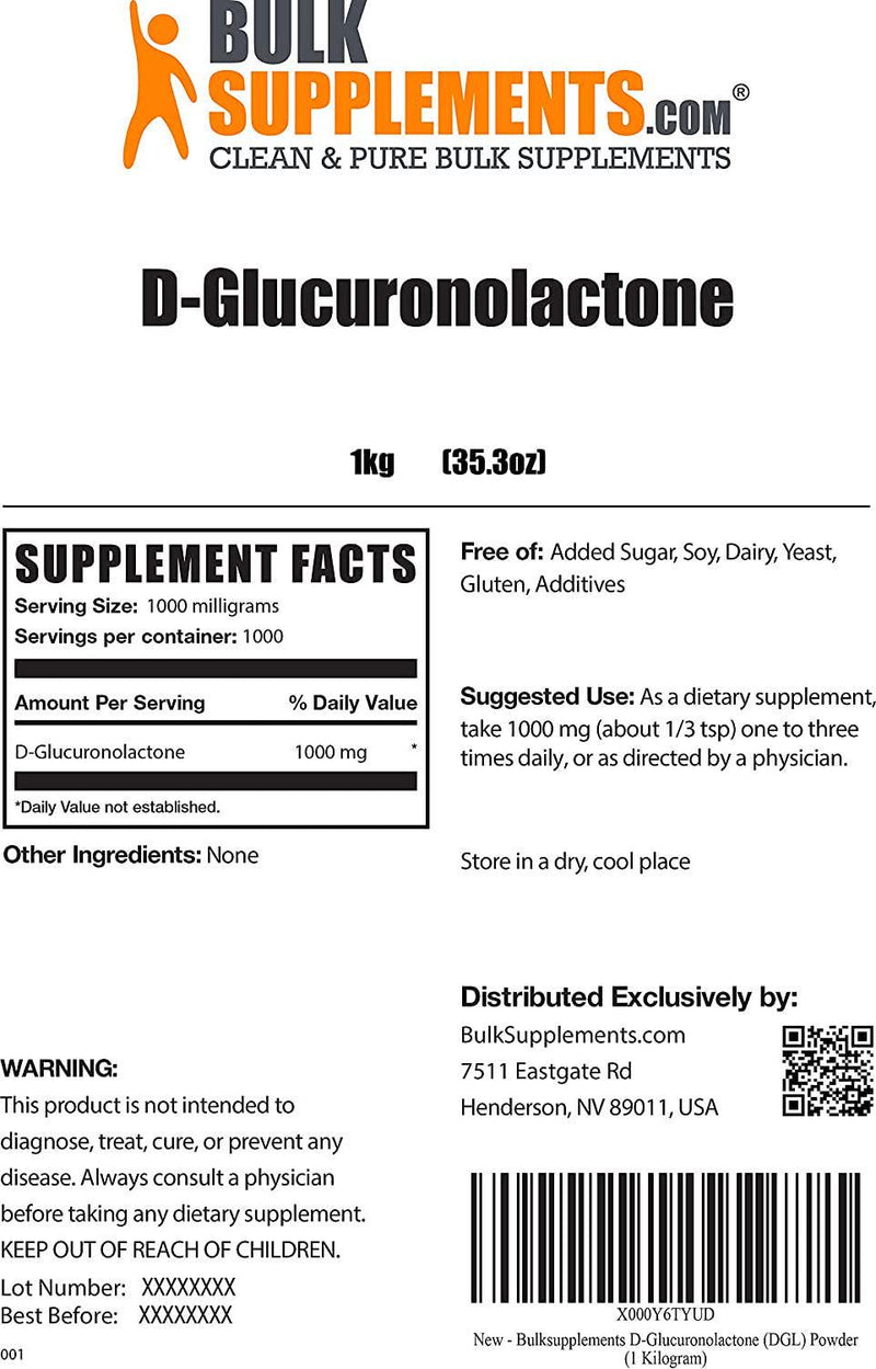 BulkSupplements.com D-Glucuronolactone Powder - Glucuronolactone Supplements - DGL Supplement - Energy Supplements for Women and Men (1 Kilogram - 2.2 lbs)
