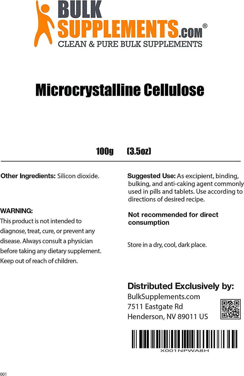 BulkSupplements.com Microcrystalline Cellulose 101 Powder - Fiber Supplement - Soluble Fiber - Prebiotic Fiber Boost - Soluble Fiber Supplements (100 Grams - 3.5 oz)