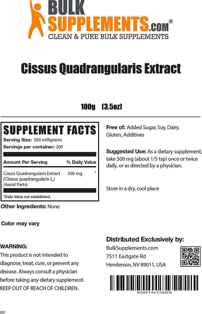 BulkSupplements.com Cissus Quadrangularis Extract - Ligament and Tendon Supplements - Cissus Quadrangularis Powder - Bone and Joint Vitamins - Cartilage Repair Supplements (100 Grams - 3.5 oz)