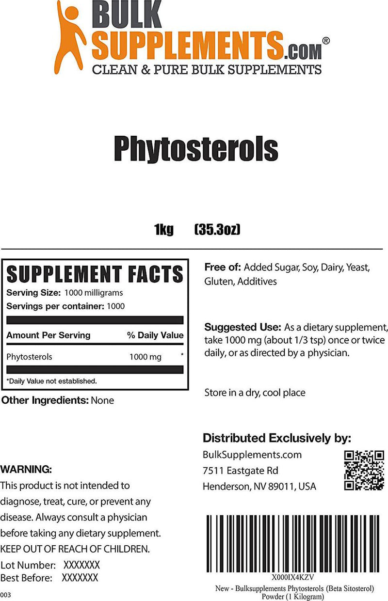 BulkSupplements.com Phytosterol (Beta Sitosterol) Powder - Prostate Supplements for Men - Mens Health Supplement - Cholesterol Supplements - Vitamins for Bladder Health (1 Kilogram - 2.2 lbs)