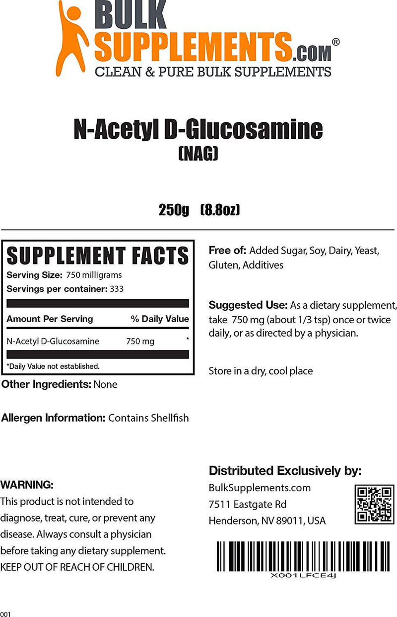 BulkSupplements.com N-Acetyl D-Glucosamine (NAG) Powder - Joint Support Glucosamine Powder - Cartilage Supplement Powder - Glucosamine Chondroitin Powder - N Acetyl Glucosamine (250 Grams 8.8 oz)