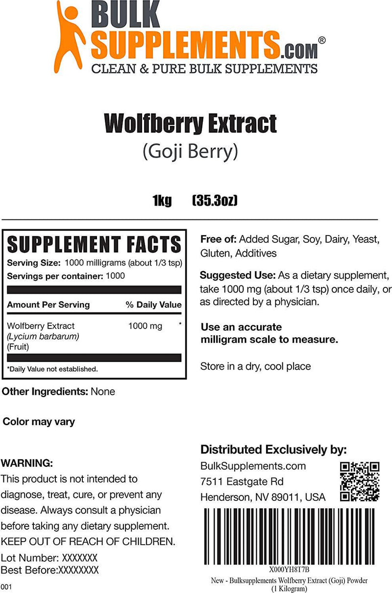 BulkSupplements.com Wolfberry Extract (goji) Powder - Goji Berries - Smoothie Powder - Fruit Powder - Gogie Berries (1 Kilogram - 2.2 lbs)