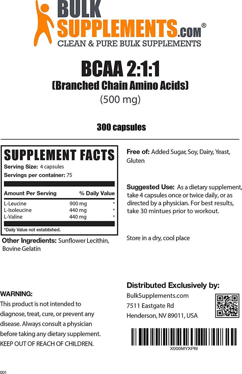 BulkSupplements.com BCAA 2:1:1(Branched Chain Amino Acids) - BCAA Powder - BCAAs Amino Acids - Amino Acid Nutritional Supplements - Amino Acid Powder - BCAA Amino Acids (100 Grams - 3.5 oz)