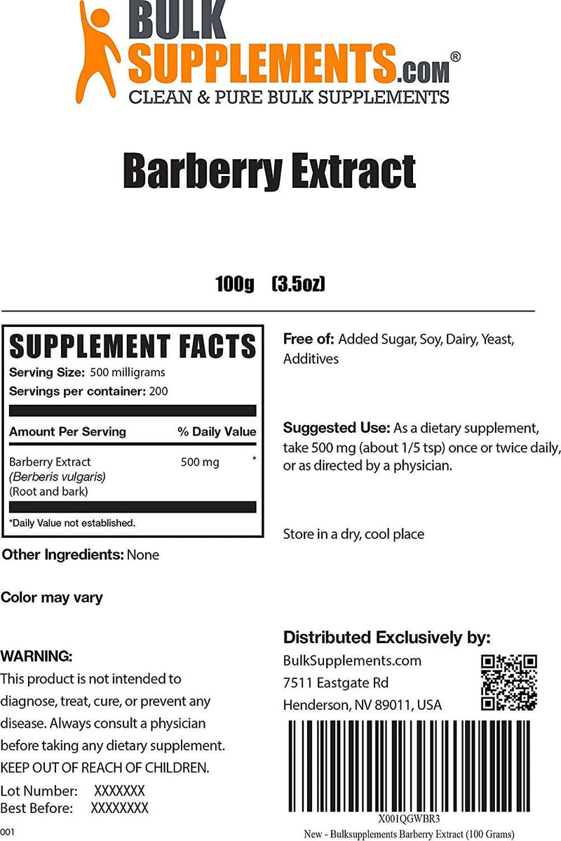 BulkSupplements.com Barberry Extract Powder - Berberine Supplements - Barberry Supplements - Berberis Vulgaris Extract - Barberry Root Extract - Berberine Extract (100 Grams - 3.5 oz)