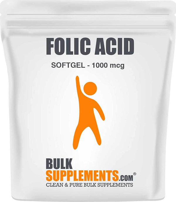BulkSupplements.com Folic Acid 1000 mcg Softgel - Prenatal Vitamins with Folic Acid - Folate Supplement for Women - Folic Acid 1 mg - B9 Vitamin - Folic Acid Supplement (300 Count - 300 Servings)