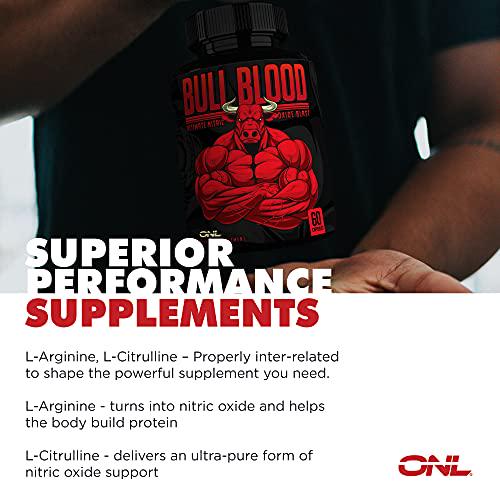 Bull Blood Nitric Oxide Supplement - Extra Strength Nitrous Oxide - L Arginine and L Citrulline Pills - Pumps, Blood Flow for Men - NO Booster for Enhancing Male Strength and Energy - 60 ct
