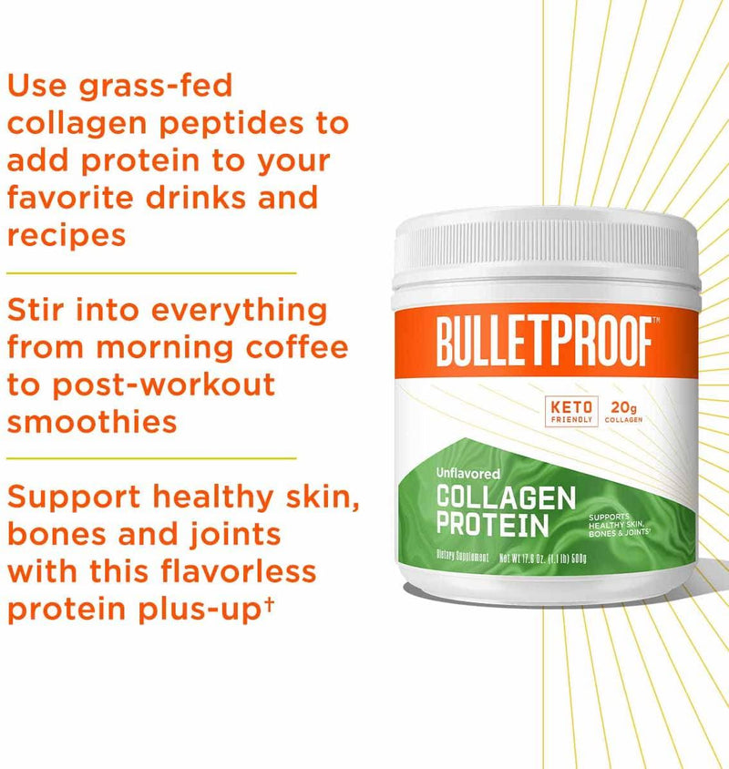 Bulletproof Collagen Protein Powder, Unflavored, Grass Fed Collagen Peptides and Amino Acids for Healthy Skin, Bones and Joints, 18g Protein, 42.3 Ounces