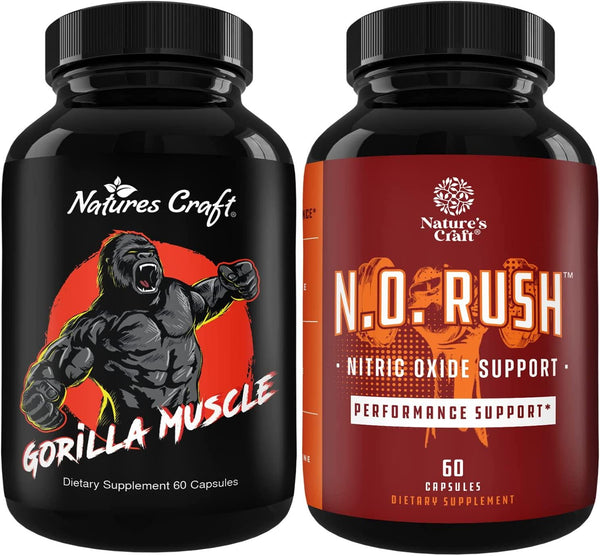 Bundle of Energizing Nitric Oxide Supplement and Extra Strength Testosterone Booster for Men - Provides Intense Muscle Growth - Pre Workout Pills - Contains Saw Palmetto Extract and Beet Root Powder