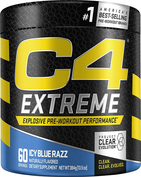 C4 Extreme Pre Workout Powder Icy Blue Razz | Preworkout Energy Supplement for Men and Women | 200mg Caffeine + Beta Alanine + Creatine | 60 Servings