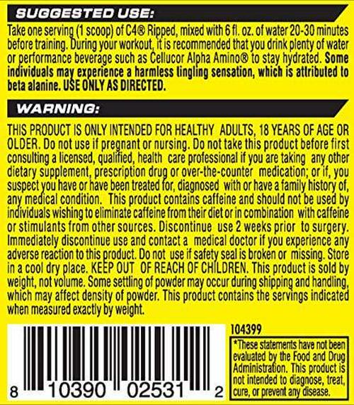 C4 Ripped Pre Workout Powder Cherry Limeade | Creatine Free + Sugar Free Preworkout Energy Supplement for Men and Women | 150mg Caffeine + Beta Alanine + Weight Loss | 30 Servings