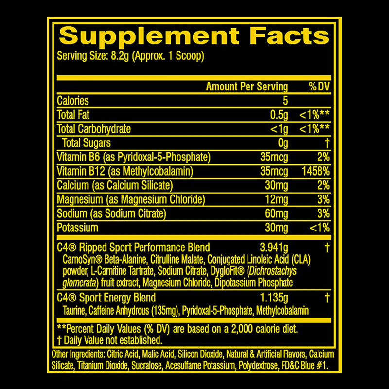 C4 Ripped Sport Pre Workout Powder Fruit Punch | NSF Certified for Sport + Sugar Free Preworkout Energy Supplement for Men and Women | 135mg Caffeine + Weight Loss | 30 Servings