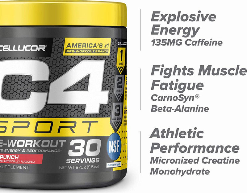 C4 Sport Pre Workout Powder Fruit Punch | NSF Certified for Sport + Sugar Free Pre-workout Energy Supplement for Men and Women | 135mg Caffeine + Creatine monohydrate | 30 Servings