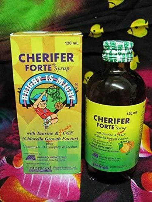 CHERIFER Forte Syrup with Chlorella Growth Factor, Taurine and Lysine Orange Flavor 120ml