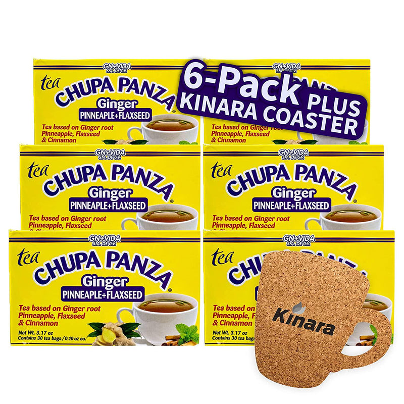 CHUPA PANZA Tea Detox and Herbal Weight Loss Slimming with Ginger Root, Pineapple Cinnamon to Control Weight, Lose Belly Fat Clear Skin - 6-Pack (30/Box 180 total) Kinara Coaster 3.17 Ounce(Pack 6)