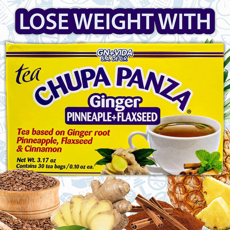 CHUPA PANZA Tea Detox and Herbal Weight Loss Slimming with Ginger Root, Pineapple Cinnamon to Control Weight, Lose Belly Fat Clear Skin - 6-Pack (30/Box 180 total) Kinara Coaster 3.17 Ounce(Pack 6)