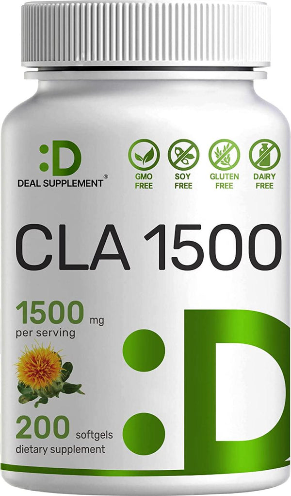 CLA 1500mg Per Serving, 200 Softgels, Extra Strength 95% Conjugated Linoleic Acid from Safflower Oil, Non-GMO, No Gluten