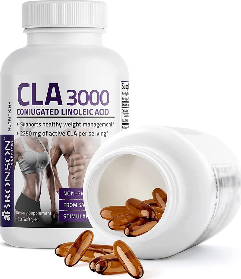 CLA 3000 Extra High Potency Naturally Supports Healthy Weight Management, Increase Lean Muscle Mass - Non-Stimulating Conjugated Linoleic Acid, Non GMO 100% Safflower Oil, 120 Softgels