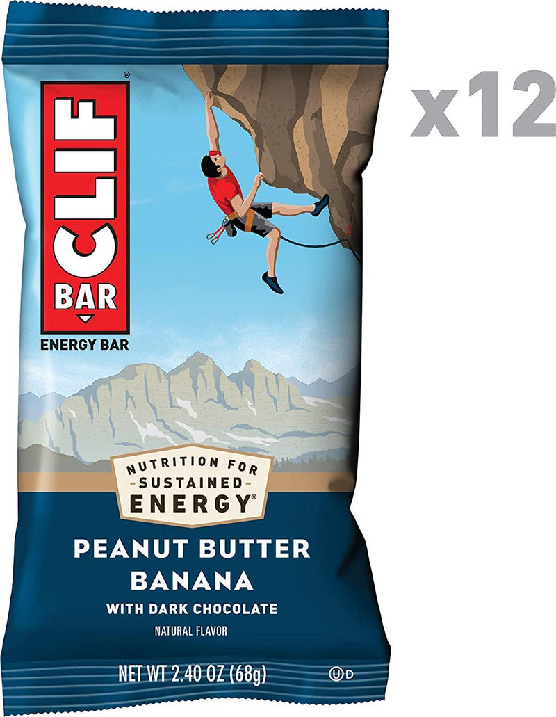 CLIF BARS - Energy Bars - Peanut Butter Banana with Dark Chocolate - Made with Organic Oats - Plant Based Food - Vegetarian - Kosher (2.4 Ounce Protein Bars, 12 Pack) Packaging May Vary