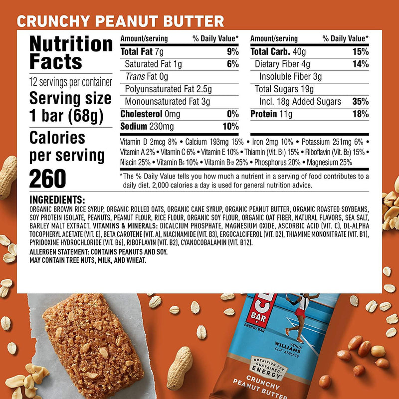 CLIF BARS - Energy Bars - Crunchy Peanut Butter - Made with Organic Oats - Plant Based Food - Vegetarian - Kosher (2.4 Ounce Protein Bars, 24 Count) Packaging May Vary