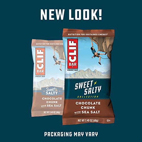 CLIF BARS - Sweet and Salty Energy Bars - Chocolate Chunk with Sea Salt - Made with Organic Oats - Plant Based Food - Vegetarian - Kosher (2.4 Ounce Protein Bars, 12 Count) Packaging May Vary