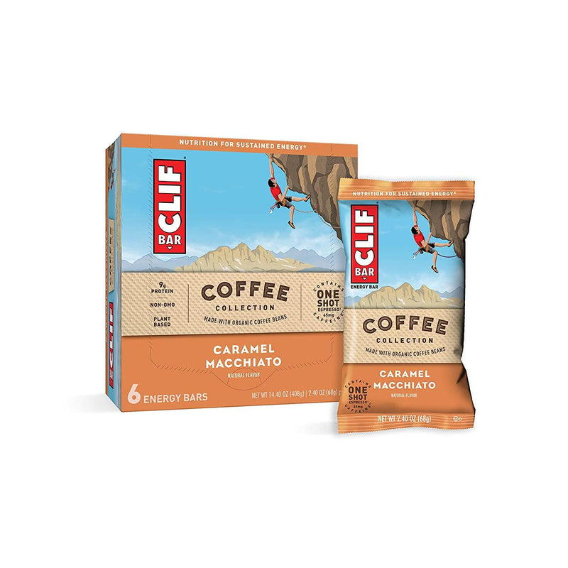 CLIF BARS with 1 Shot of Espresso - Energy Bars - Caramel Macchiato - Coffee Collection - 65 mgs of Caffeine Per Bar- Made with Organic Oats - Plant Based Food (2.4 Oz Breakfast Bars, 6 Count)