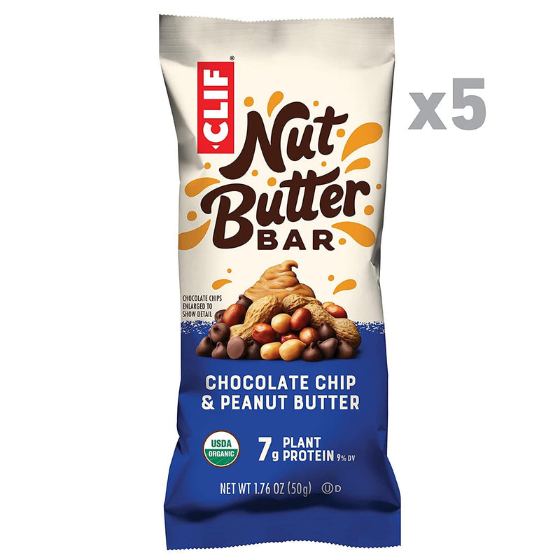 CLIF Nut Butter Bar - Organic Snack Bars - Chocolate Chip Peanut Butter - Organic - Plant Protein - Non-GMOÂ (1.76 Ounce Protein Snack Bars, 5 Count)