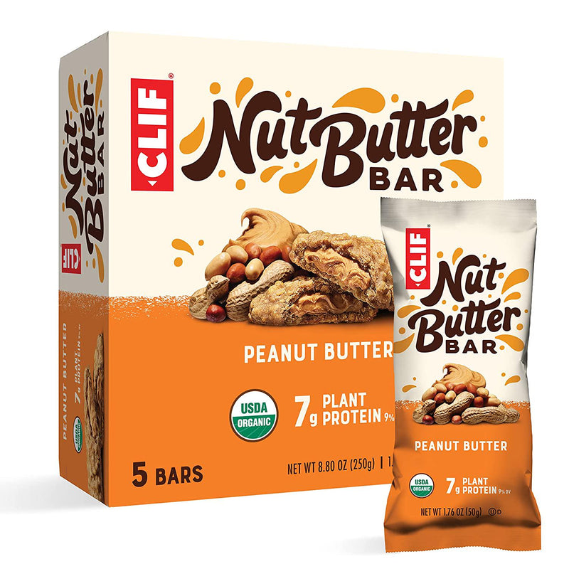 CLIF Nut Butter Bar - Organic Snack Bars - Peanut Butter - Organic - Plant Protein - Non-GMOÂ (1.76 Ounce Protein Snack Bars, 5 Count)
