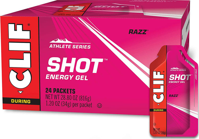 CLIF SHOT - Energy Gels - Razz - Non-GMO - Non-Caffeinated - Fast Carbs for Energy - High Performance and Endurance - Fast Fuel for Cycling and Running (1.2 Ounce Packet, 24 Count)