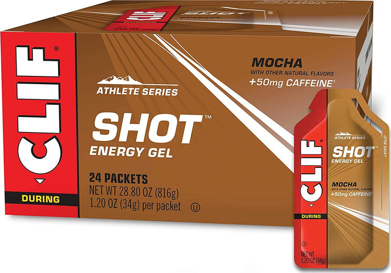 CLIF SHOT - Energy Gels - Mocha - Non-GMO - Non-Caffeinated - Fast Carbs for Energy - High Performance and Endurance - Fast Fuel for Cycling and Running (1.2 Ounce Packet, 24 Count)