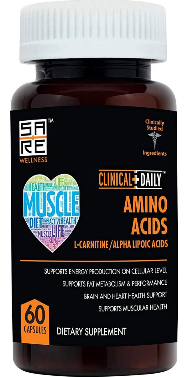 CLINICAL DAILY Acetyl L Carnitine - Alpha Lipoic Essential Amino Acids Supplements Capsules for Women, Men or Elderly- ALCAR ALA Complex Helps Boost Metabolism, Brain, Heart, and Muscle Health- 60 Pills