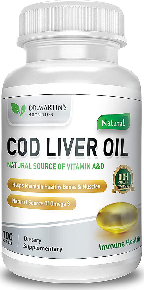 COD Liver Oil | 100 Softgels | Natural Source of Omega 3 Fatty Acids | 100% Organic Capsules | Triple Strength | Best Immune Health, Healthy Bones and Muscles Dietary Supplement | (100 Softgels)