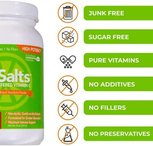 C-Salts Buffered Vitamin C Powder (1000mg - 4000mg), 43+ Servings, 0.5 lbs (8oz)