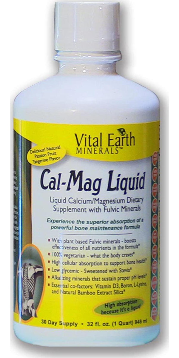 Cal-Mag Liquid 32 Fl. Oz. - 1 Month Supply- High Potency - Sugar Free - Vegetarian - Liquid Calcium Magnesium Bone Maintenance Supplement WITH Fulvic, By Vital Earth Minerals