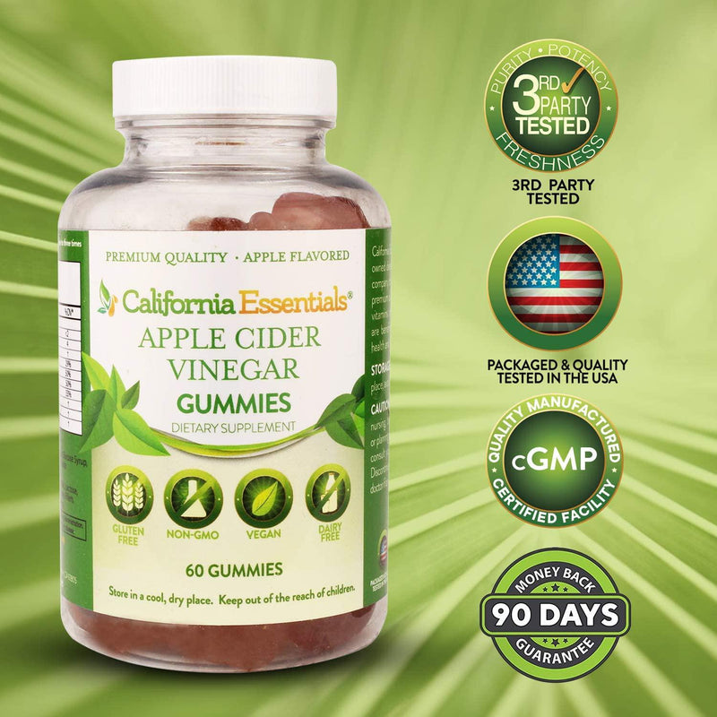 California Essentials Apple Cider Gummies | Supplements for Adult Immune Health Support, Maximum Strength | Detox with Pomegranate and Beet Juice| Vegan, Gluten and Dairy-Free 60 ACV Gummies