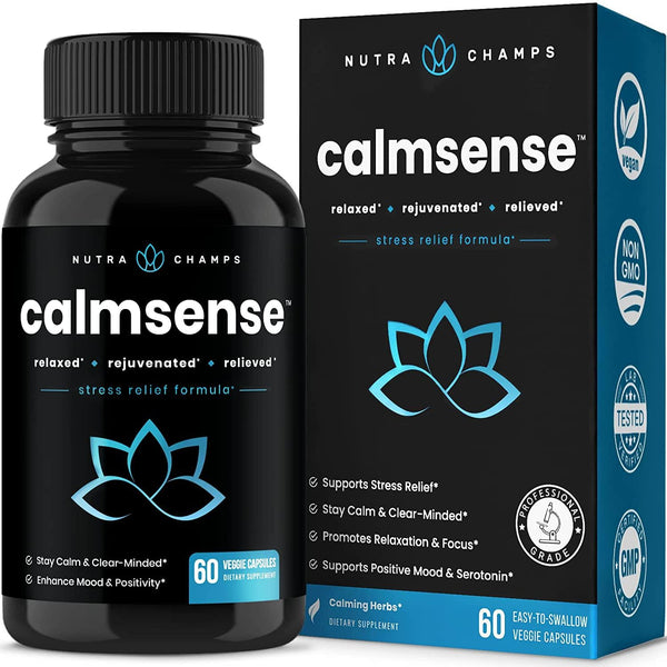 CalmSense Stress and Anxiety Relief Supplement - Calming Herbal Blend and Vitamin B Complex - Keep Your Mind and Body Relaxed, Focused and Positive - Supports Serotonin Increase, Boosts Mood